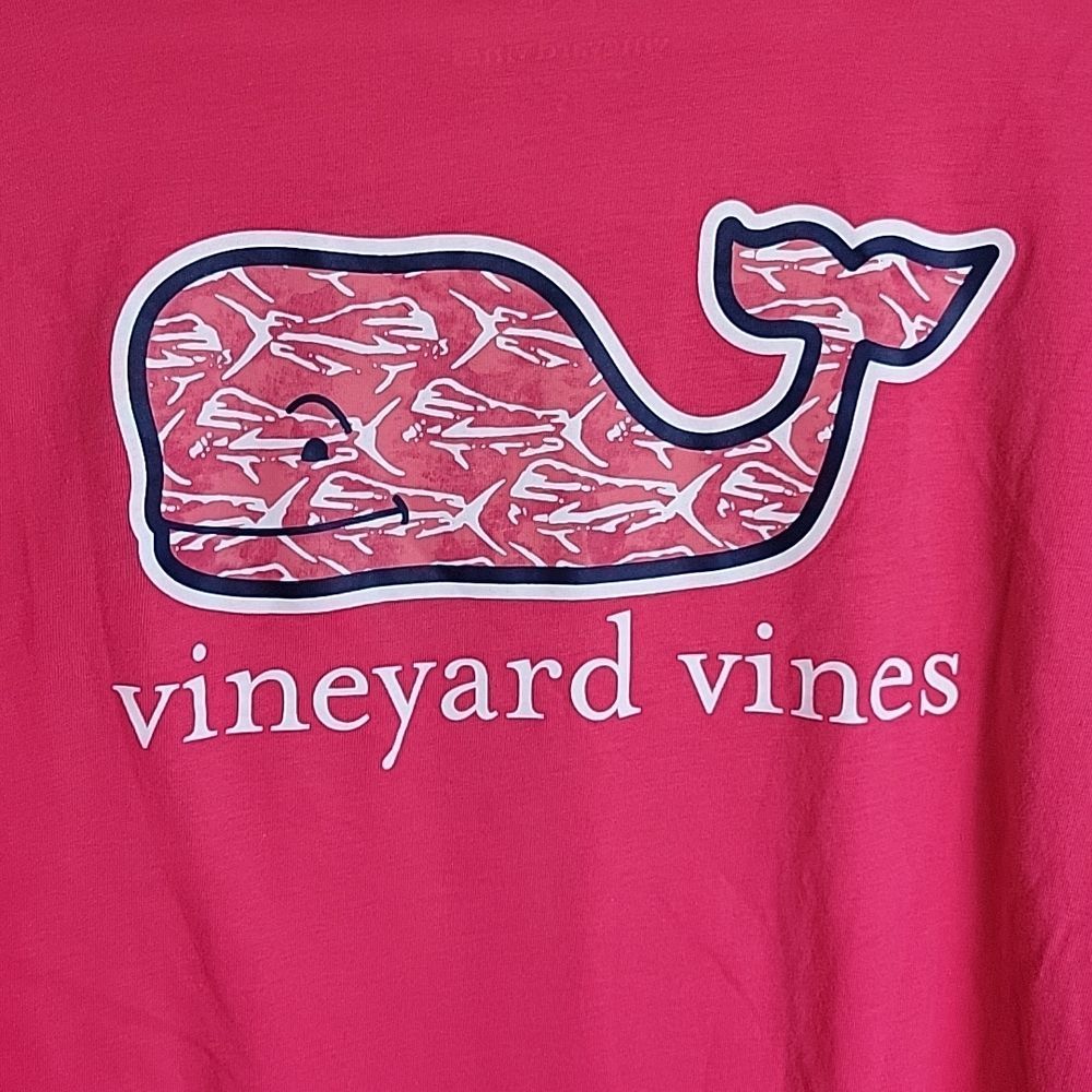 Vineyard Vines Spellout Hot Pink Long Sleeve Crew Neck Tee Sz S